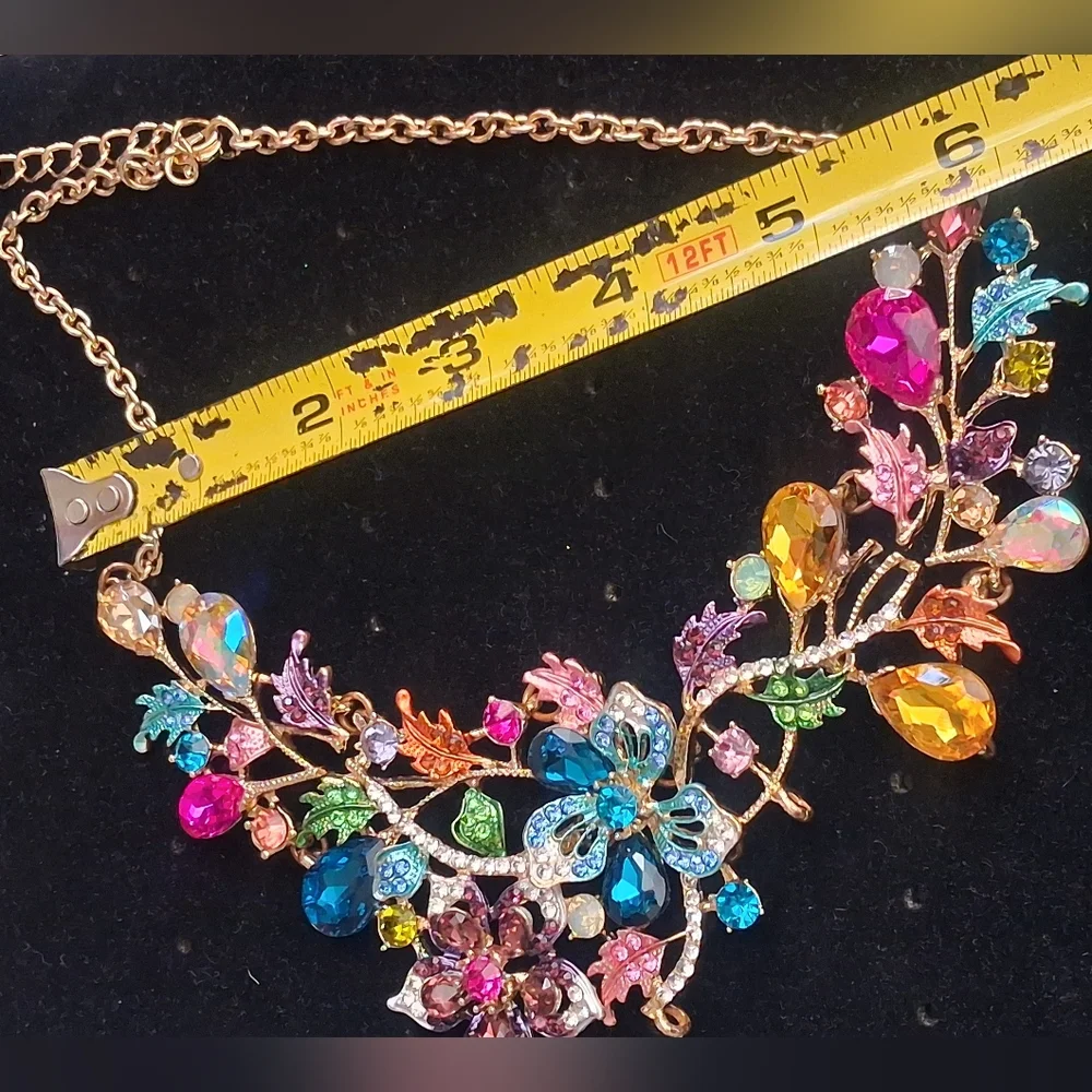 Goldtone Colorful Floral And Vine Statement Necklace